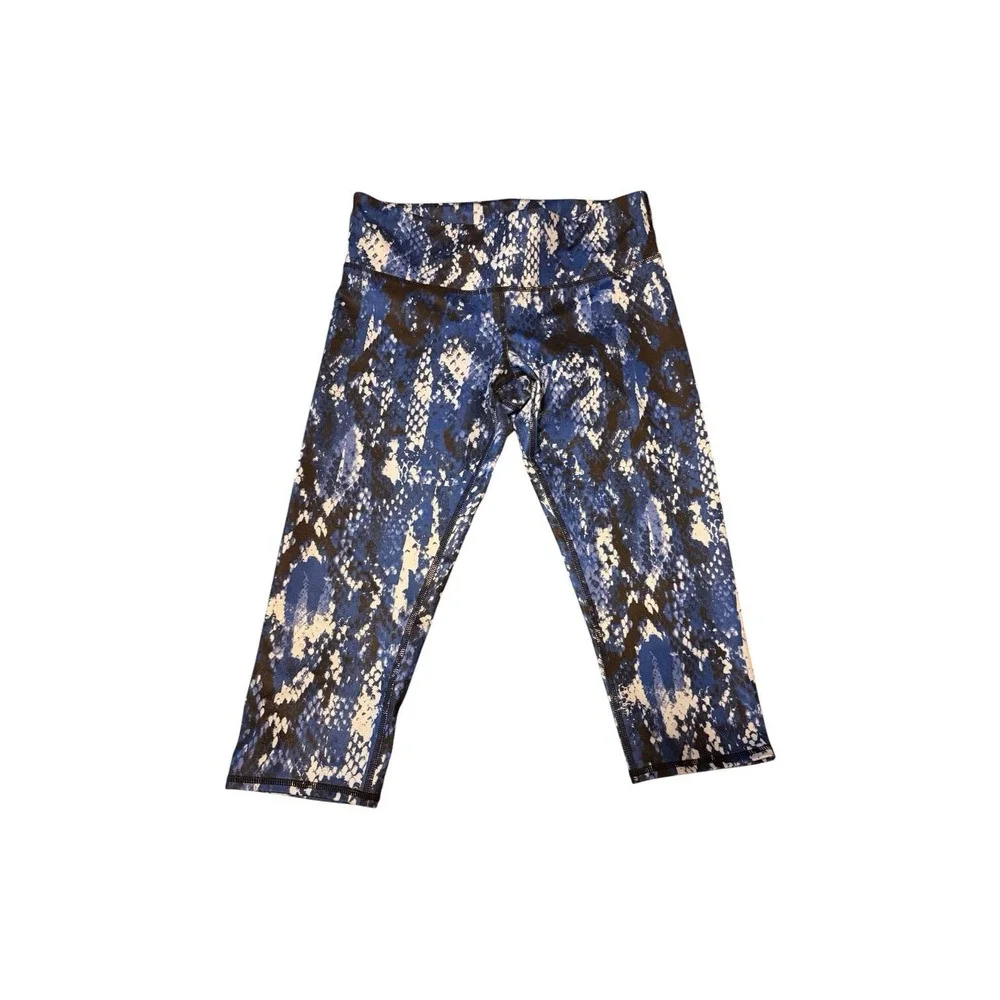 Alo Yoga Airbrush Leggings Deep Electric Blue Snakeskin Python Small,‎ Cropped